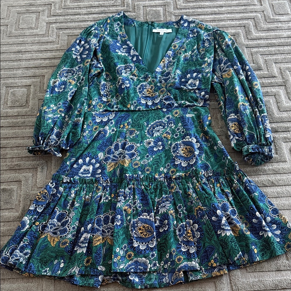 Olivaceous Teal and Navy Floral Dress